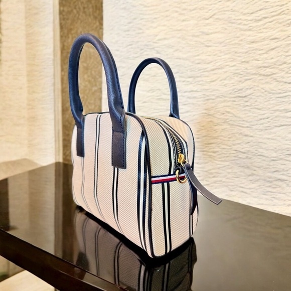 Tommy Hilfiger Navy & White Striped Mini Satchel Bag - Picture 6 of 15